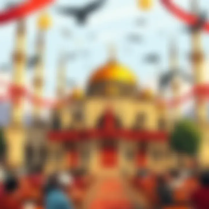 An illustration of a mosque adorned for special prayer days