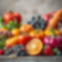 Vibrant fruits and vegetables rich in B6 vitamin