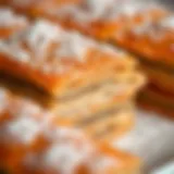 A close-up view of delicate layers of baklava, showcasing the texture and richness.