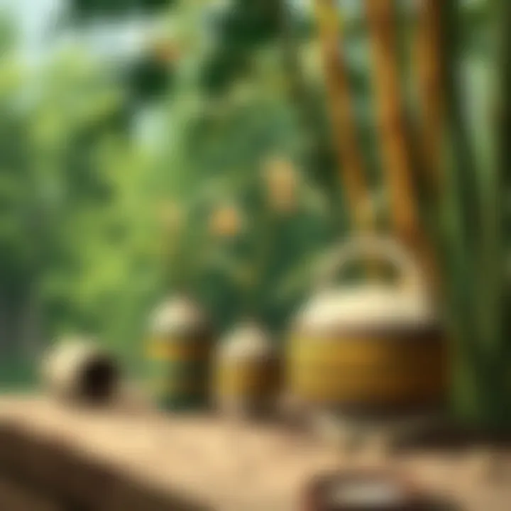 Bamboo vases arranged in a natural setting