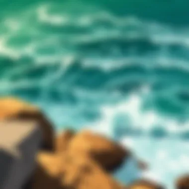 A serene seascape with waves crashing against rocks