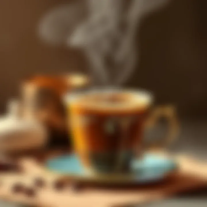 An elegant coffee cup filled with steaming coffee