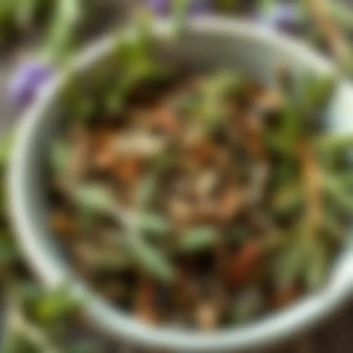 Dried rosemary leaves in a bowl