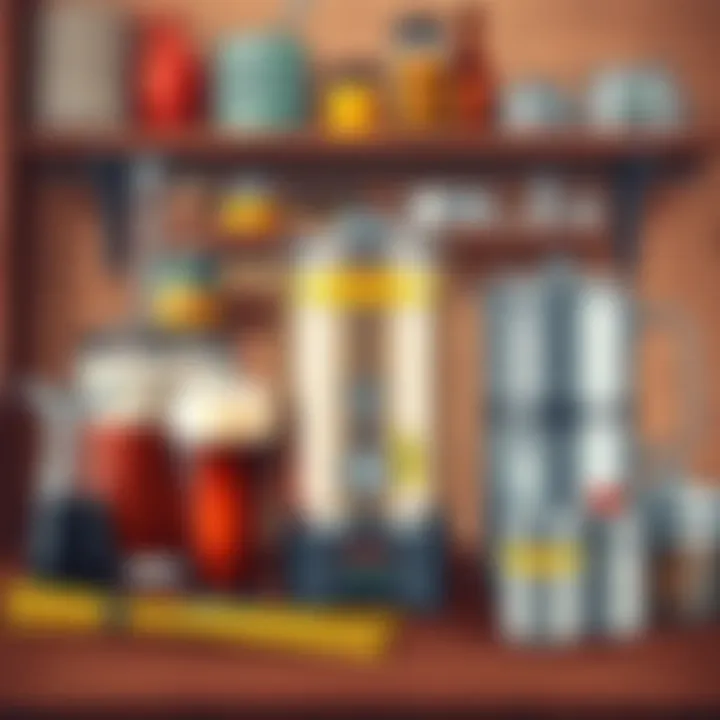 A detailed setup of brewing equipment arranged for home brewing.