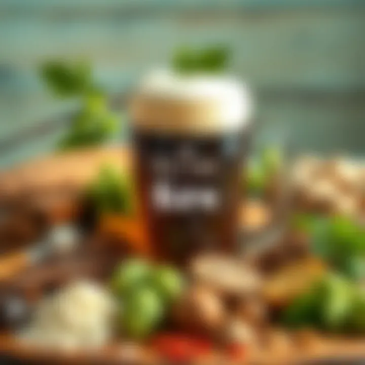 A collection of brewing ingredients showcasing malts, hops, and yeast.