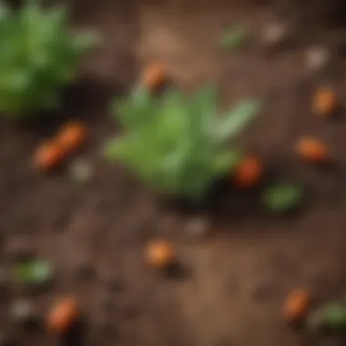 Close-up of freshly sown vegetable seeds in soil.