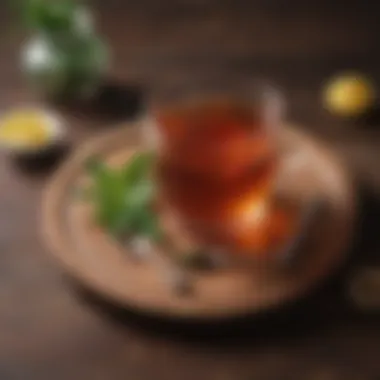 An elegant cup of diox tea placed on a wooden table