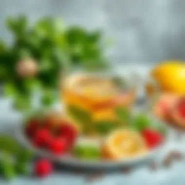 Selection of fresh herbs and fruits used in detox tea