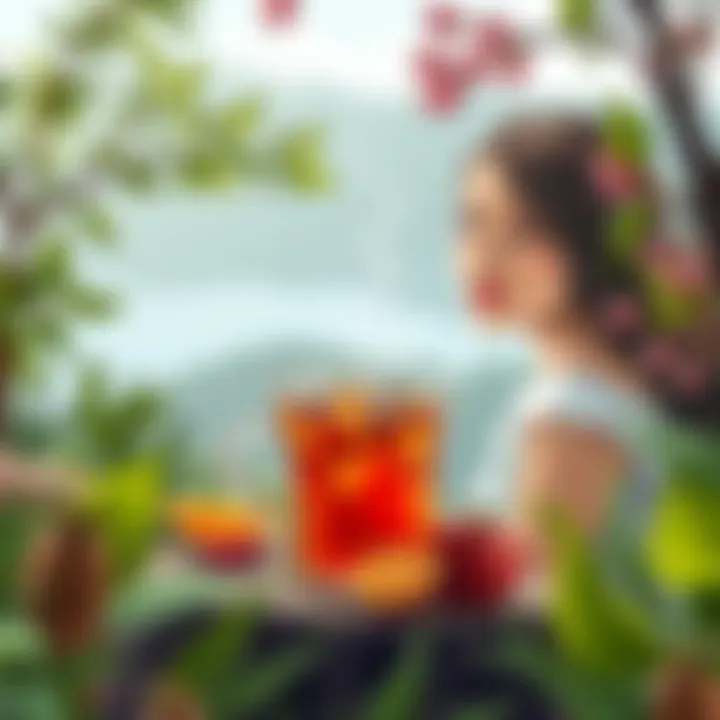 Sipping detox tea outdoors in a serene setting