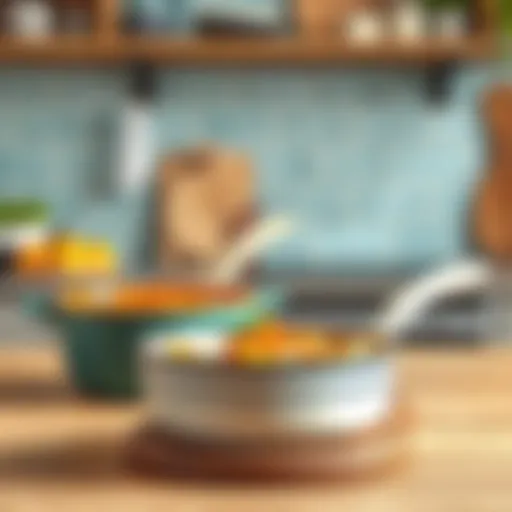 Elegant ceramic frying pan showcased on a wooden kitchen table