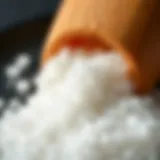 Close-up of English salt granules highlighting its texture