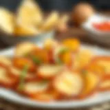 A vibrant dish featuring thin frozen potatoes creatively arranged on a plate.