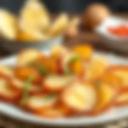 A vibrant dish featuring thin frozen potatoes creatively arranged on a plate.