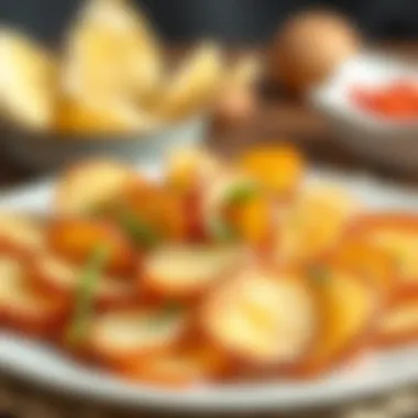 A vibrant dish featuring thin frozen potatoes creatively arranged on a plate.