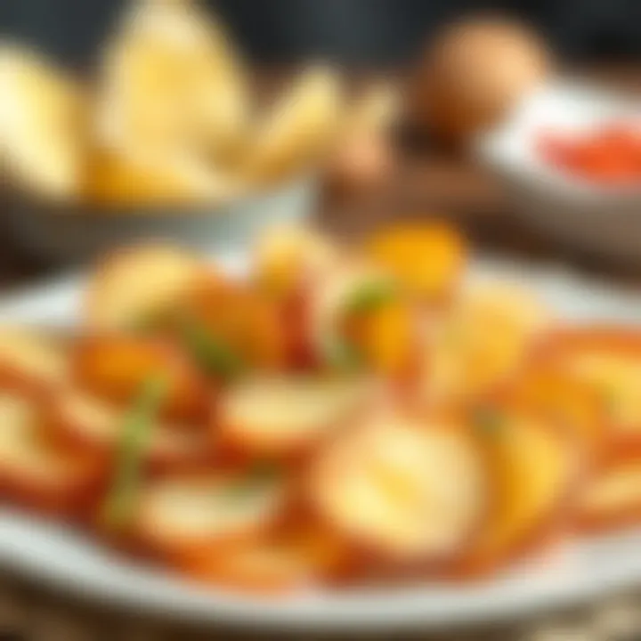 A vibrant dish featuring thin frozen potatoes creatively arranged on a plate.