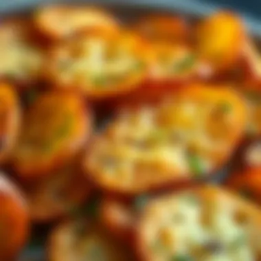 An intriguing close-up view of crispy thin frozen potatoes garnished with herbs.