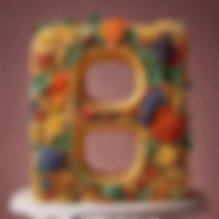 Close-up of intricate decorative elements on H letter cake