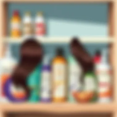 A variety of hair care products on a shelf