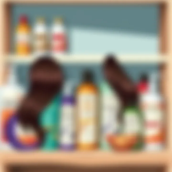 A variety of hair care products on a shelf