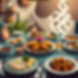 Traditional iftar table set with various dishes