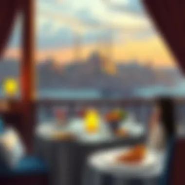 Elegant dining atmosphere overlooking historical landmarks