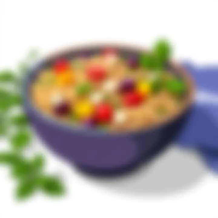 A close-up of a colorful bowl of quinoa and vegetables