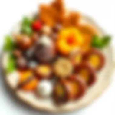 A beautifully arranged dessert plate featuring chestnut candy and other sweets