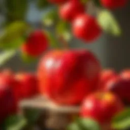 A vibrant red apple shining in natural light
