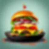 A gourmet burger with fresh ingredients and a unique presentation