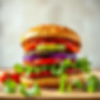A healthy alternative burger option with fresh vegetables
