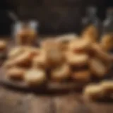 A variety of gourmet biscuits displayed on a rustic table