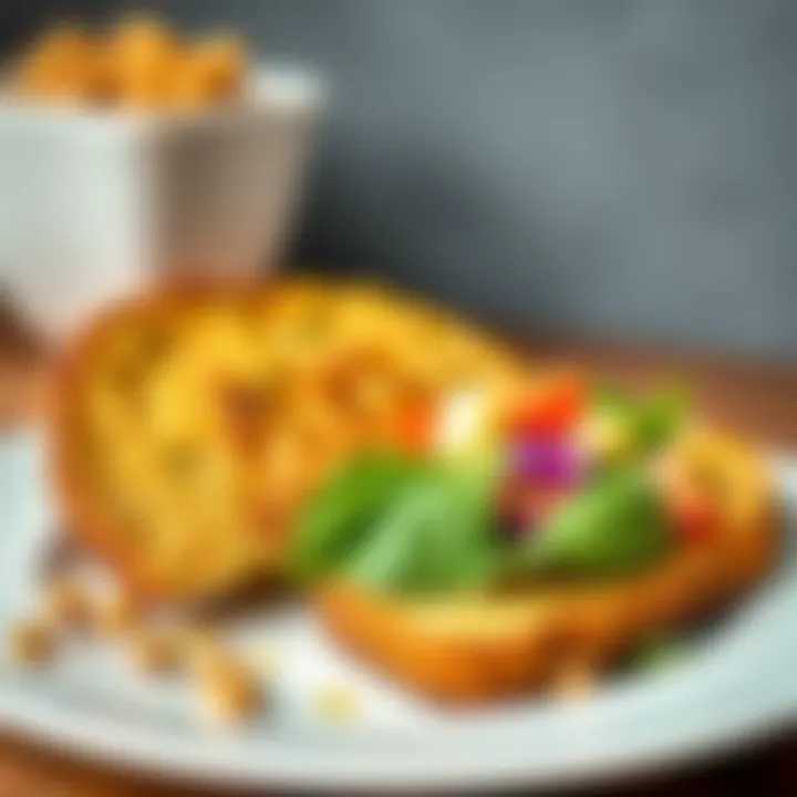 Healthy chickpea flour bread with salad on a plate