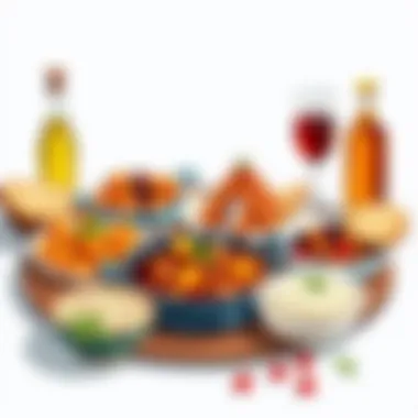 A vibrant display of famous Ottoman dishes showcasing rich flavors