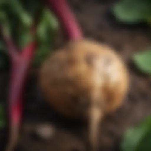 A close-up view of fresh sugar beet with soil