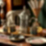 A beautiful traditional Turkish coffee set displaying intricate designs