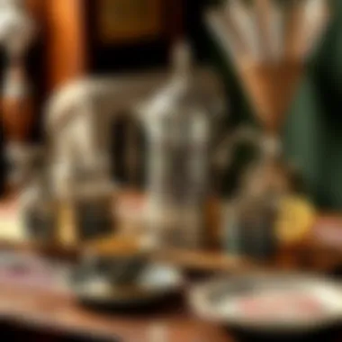 A beautiful traditional Turkish coffee set displaying intricate designs