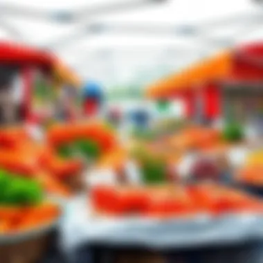 Market scene showcasing the variety of salmon products