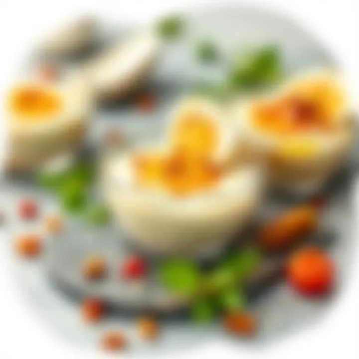 Varieties of egg dessert served with creative garnishes