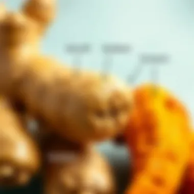 A close-up view of ginger and turmeric roots illustrating their unique features